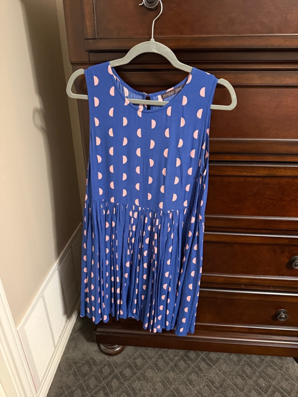 Mister Zimi Women’s Blue Polka Dot Pleated Dress